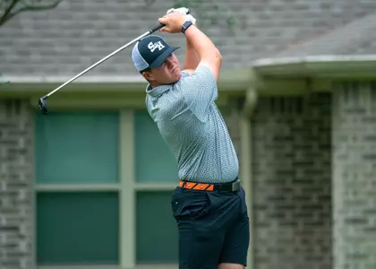 Sam McKenzie tees off at the Bearkat Invitational