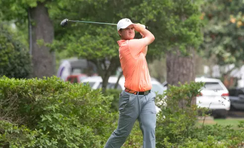 Josh German tees off in the third round of the Bearkat Invitational