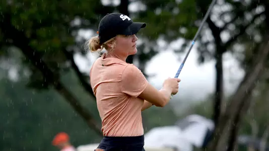 Jennifer Herbst watches her teeshot at the NCAA San Antonio regional