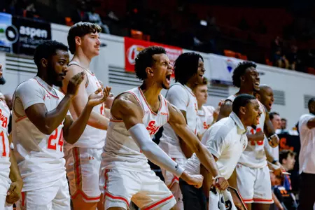 Owen McGlashan celebrates as the Kats score against NM State