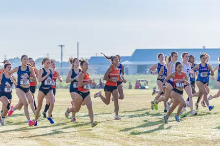 The women's cross country team runs at Texas A&M meet