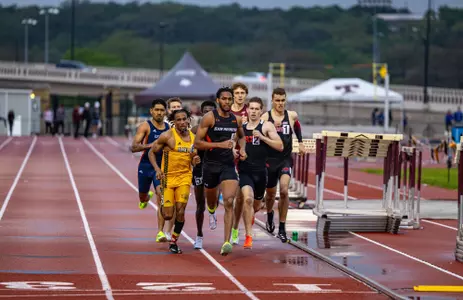 Caleb Anthony leads the pack in the 800 meters at the Bobcat Invitational