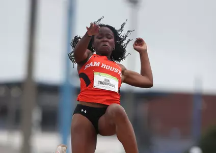 Nia Thompson competes in the long jump at the 2025 CUSA Outdoor Championships