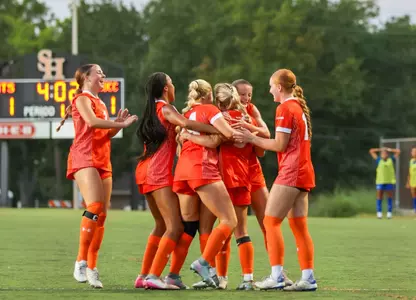 The Bearkats celebrate a goal against Lamar