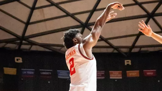 Jacoby Coleman shoots against Delaware