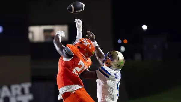 Linebacker Dean Ford breaks up a pass against Tulsa at Bowers Stadium