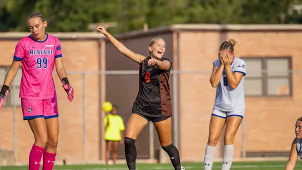 Ashtyn Magnuson celebrates after scoring the game winner against McNeese
