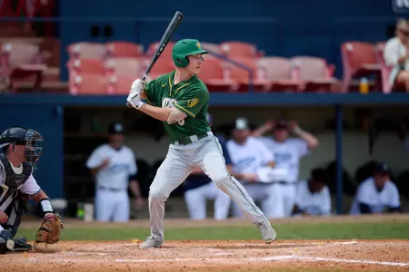 North Dakota State Bison outfielder Calen Schwabe (6) bats during an NCAA baseball game against the Maine Black Bears on March 11, 2022 at Chain of Lakes Stadium in Winter Haven, Florida. (Mike Janes/Four Seam Images)