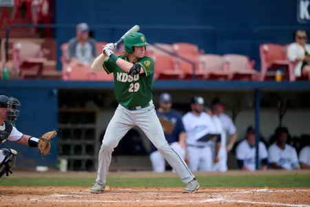 North Dakota State Bison outfielder Jack Simonsen (29) bats during an NCAA baseball game against the Maine Black Bears on March 11, 2022 at Chain of Lakes Stadium in Winter Haven, Florida. (Mike Janes/Four Seam Images)