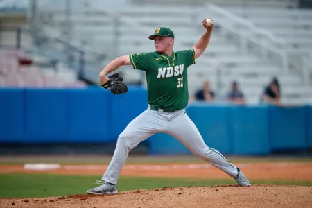 North Dakota State Bison pitcher Max Loven (31) during an NCAA baseball game against the Maine Black Bears on March 11, 2022 at Chain of Lakes Stadium in Winter Haven, Florida. (Mike Janes/Four Seam Images)