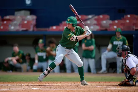 North Dakota State Bison shortstop Peter Brookshaw (2) bats during an NCAA baseball game against the Maine Black Bears on March 11, 2022 at Chain of Lakes Stadium in Winter Haven, Florida. (Mike Janes/Four Seam Images)