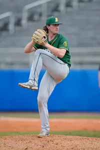 North Dakota State Bison pitcher Tristen Roehrich (40) during an NCAA baseball game against the Maine Black Bears on March 11, 2022 at Chain of Lakes Stadium in Winter Haven, Florida. (Mike Janes/Four Seam Images)