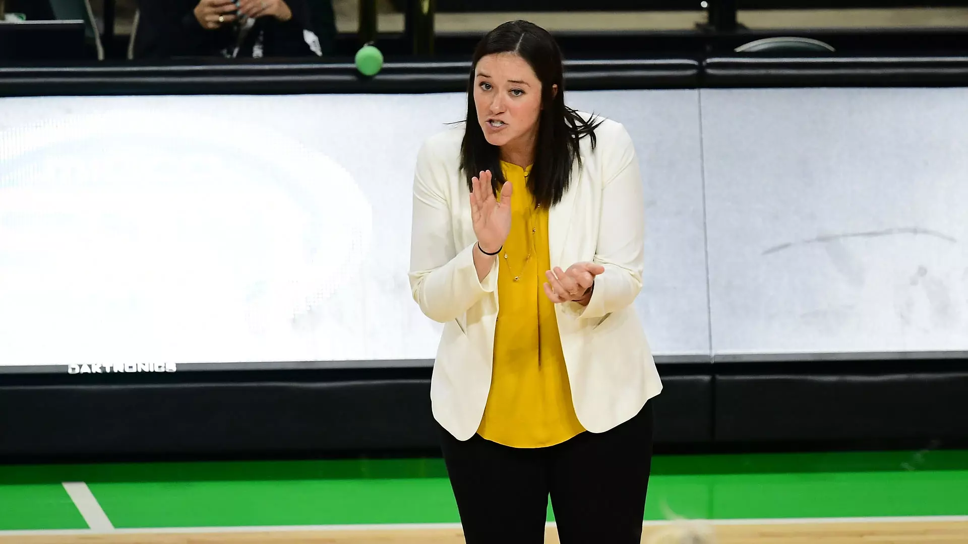 North Dakota State head coach Jennifer Lopez during match against North Dakota in the Betty Engelstad Sioux Center.