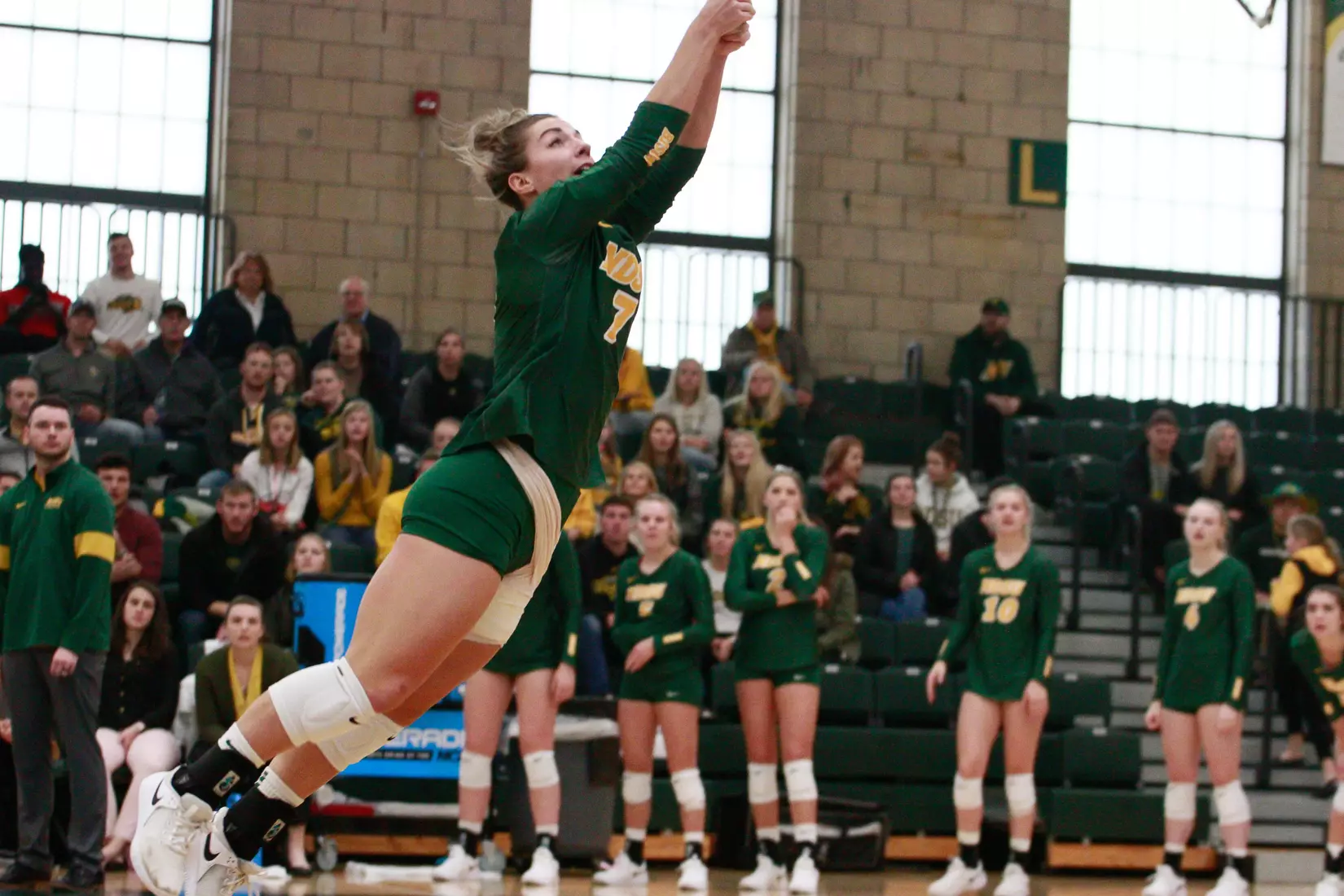 North Dakota State's Abbi Klos against Denver in the Bentson Bunker Fieldhouse.