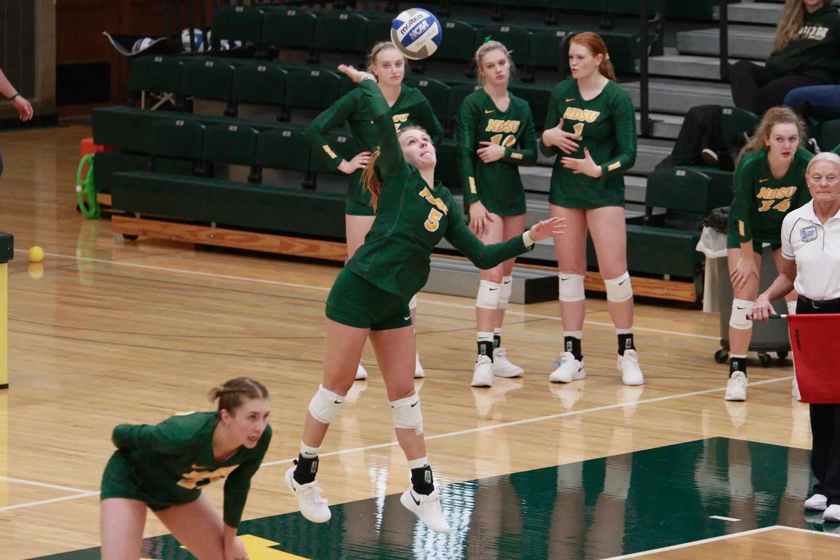 North Dakota State's Ava Schmoll against Denver in the Bentson Bunker Fieldhouse.