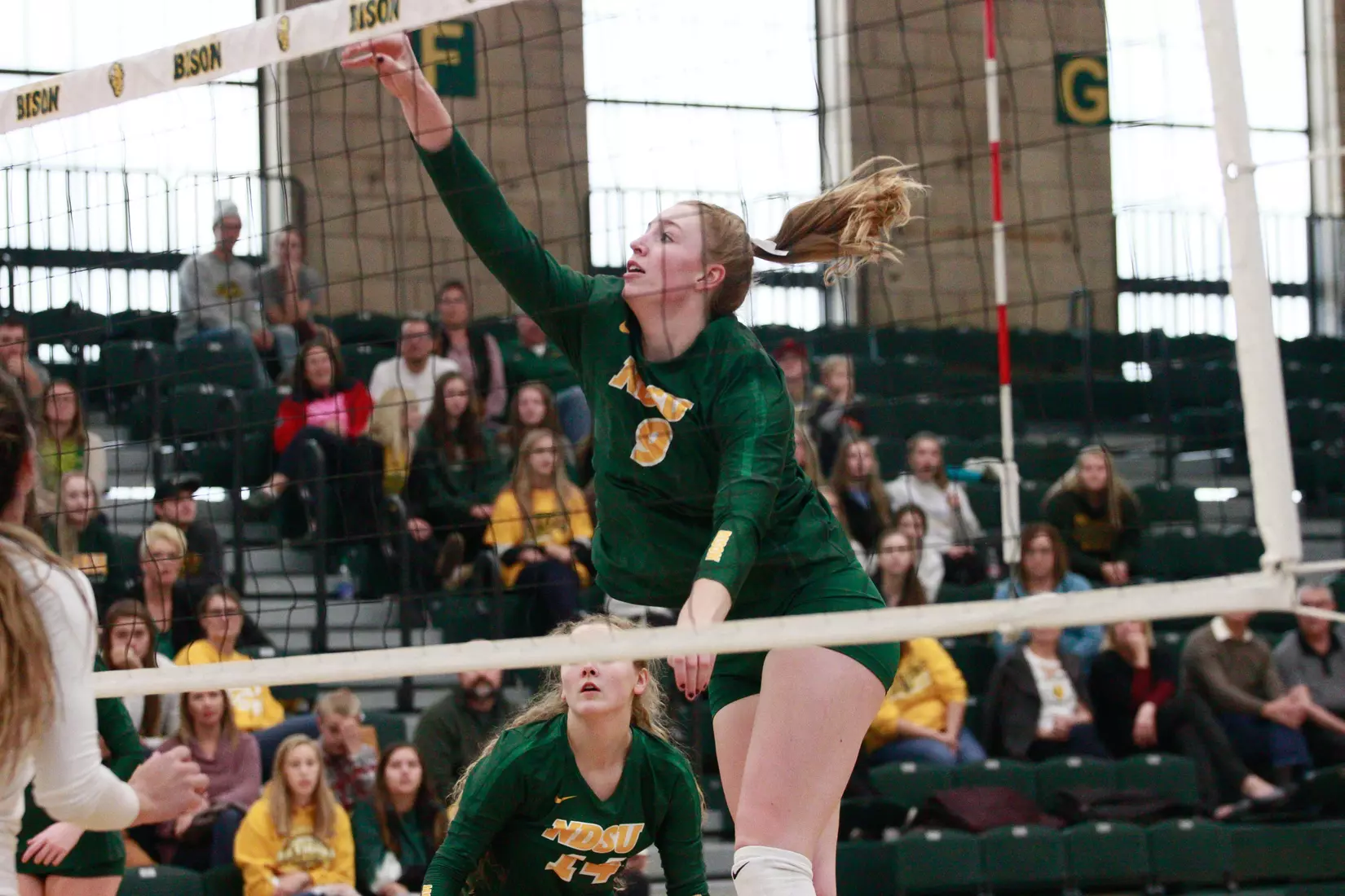 North Dakota State's Emily Halverson against Denver in the Bentson Bunker Fieldhouse.