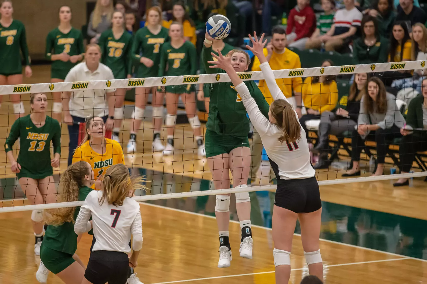 North Dakota State's Emily Halverson against Omaha in the Bentson Bunker Fieldhouse.