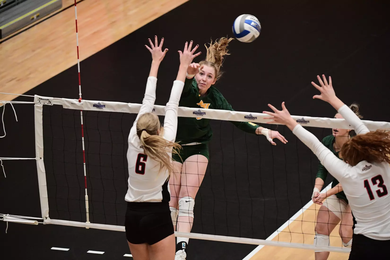 North Dakota State middle hitter Emily Halverson during the Summit League tournament quarterfinal against Omaha on Nov. 22 in Denver.
