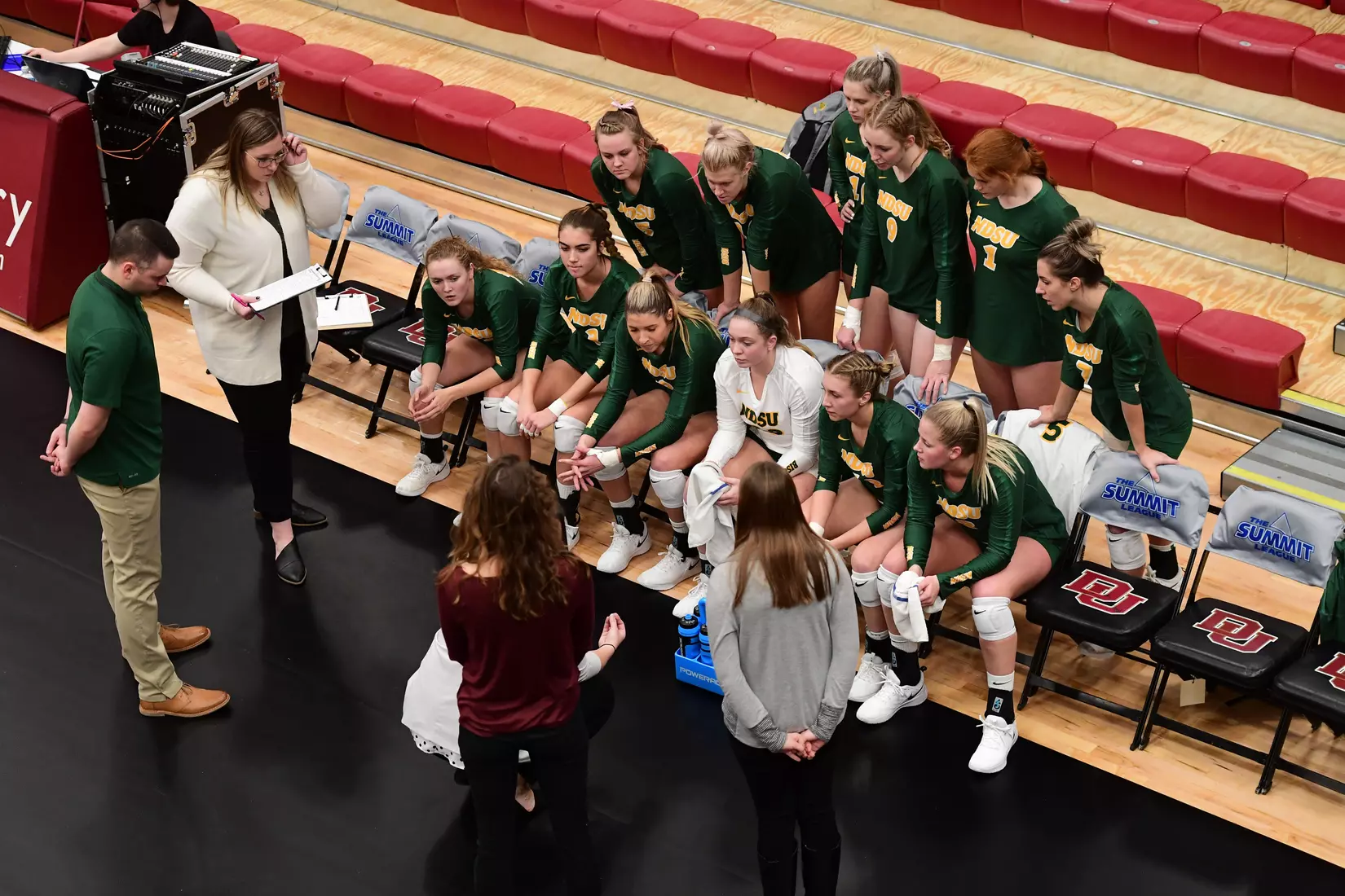 North Dakota State timeout during the Summit League tournament quarterfinal against Omaha on Nov. 22 in Denver.