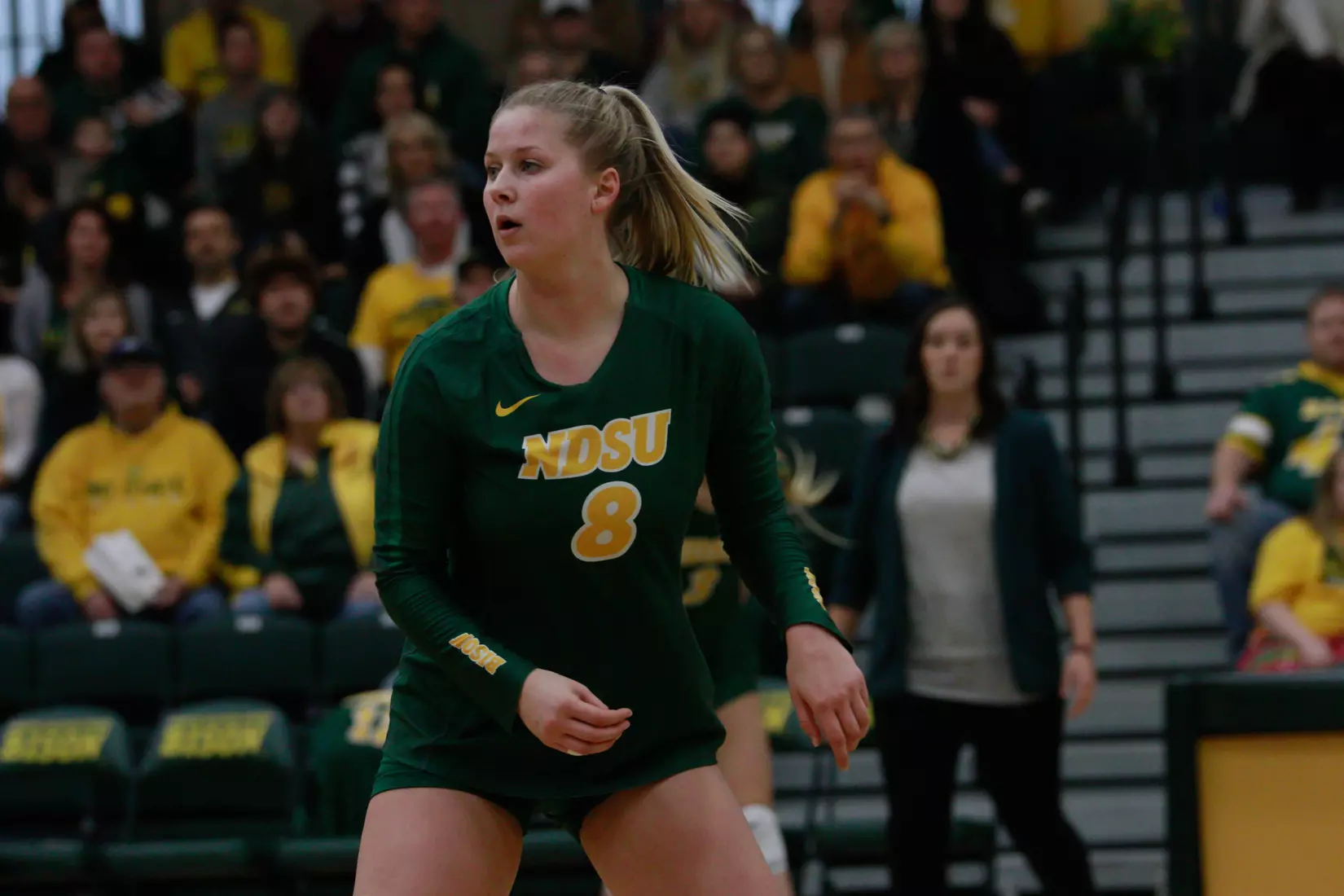 North Dakota State junior Bella Lien during 3-1 win over Oral Roberts on Nov. 17 in Bentson Bunker Fieldhouse.