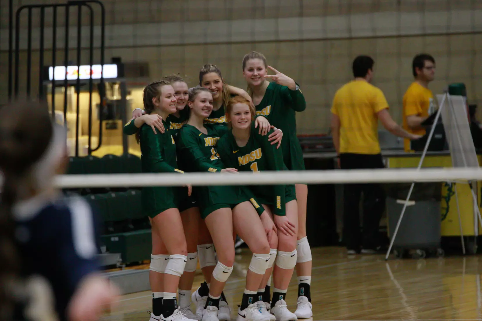 North Dakota State sideline poses for photo North Dakota State sideline during 3-1 win over Oral Roberts on Nov. 17 in Bentson Bunker Fieldhouse.