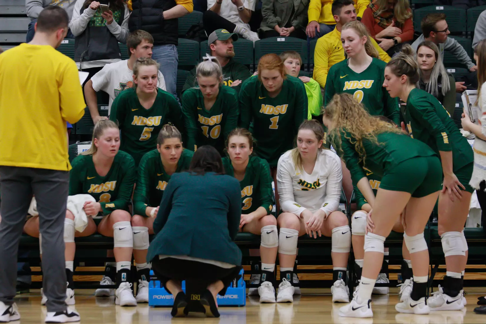 North Dakota State time out during 3-1 win over Oral Roberts on Nov. 17 in Bentson Bunker Fieldhouse.