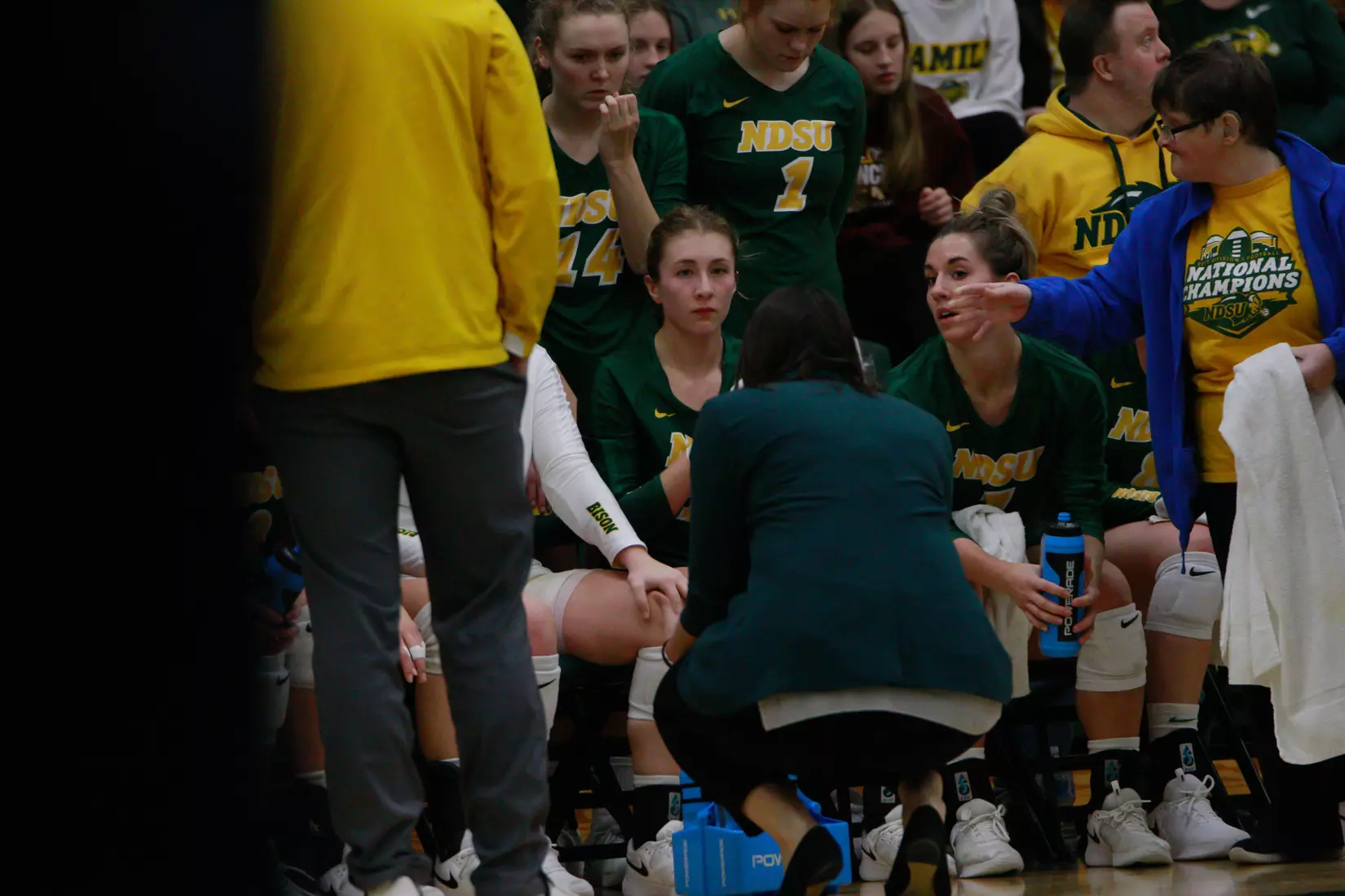 North Dakota State time out during 3-1 win over Oral Roberts on Nov. 17 in Bentson Bunker Fieldhouse.