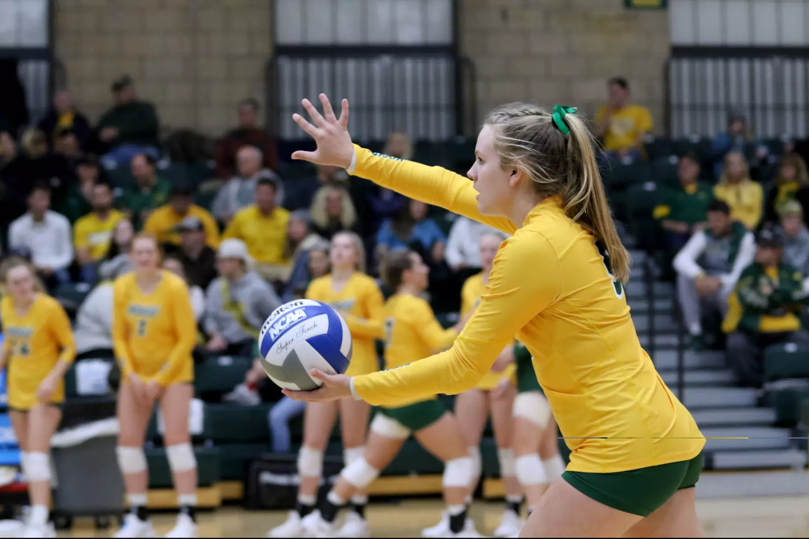 North Dakota State's Ava Schmoll against South Dakota in the Bentson Bunker Fieldhouse.