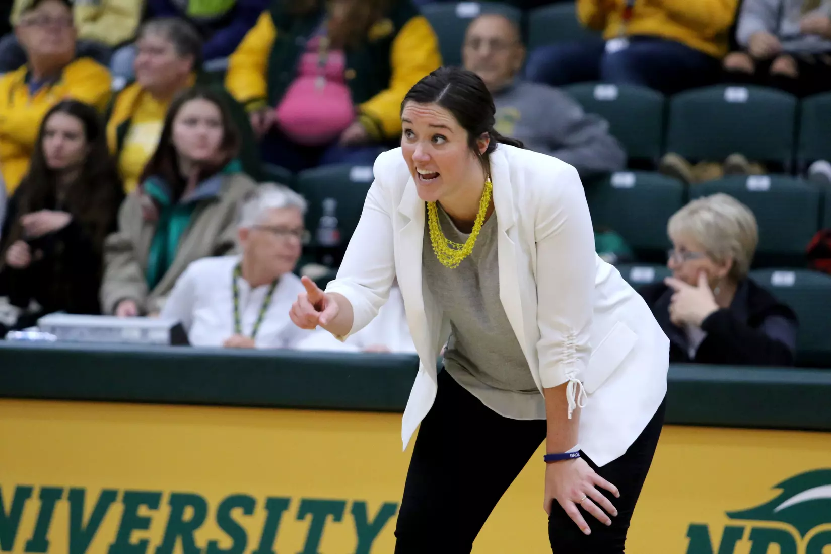 North Dakota State head coach Jennifer Lopez during match against South Dakota in Bentson Bunker Fieldhouse.