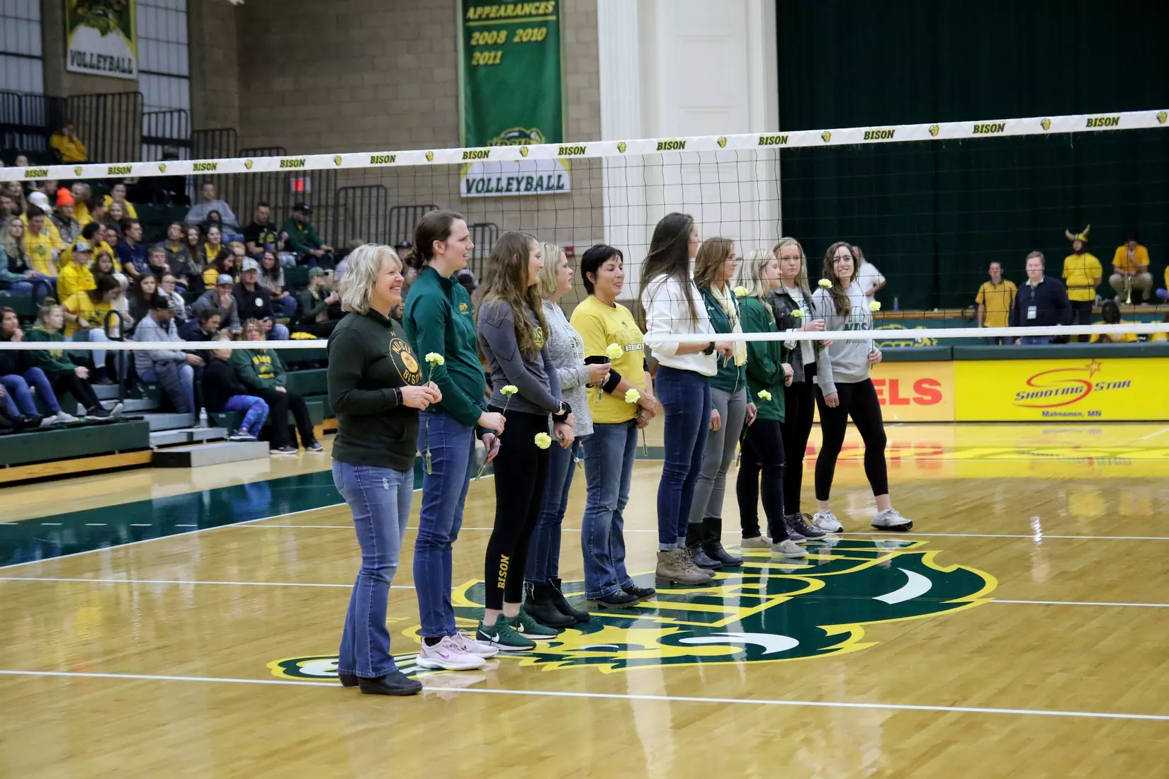 North Dakota State's Alumni introduced during second set intermission during match against South Dakota in the Bentson Bunker Fieldhouse.