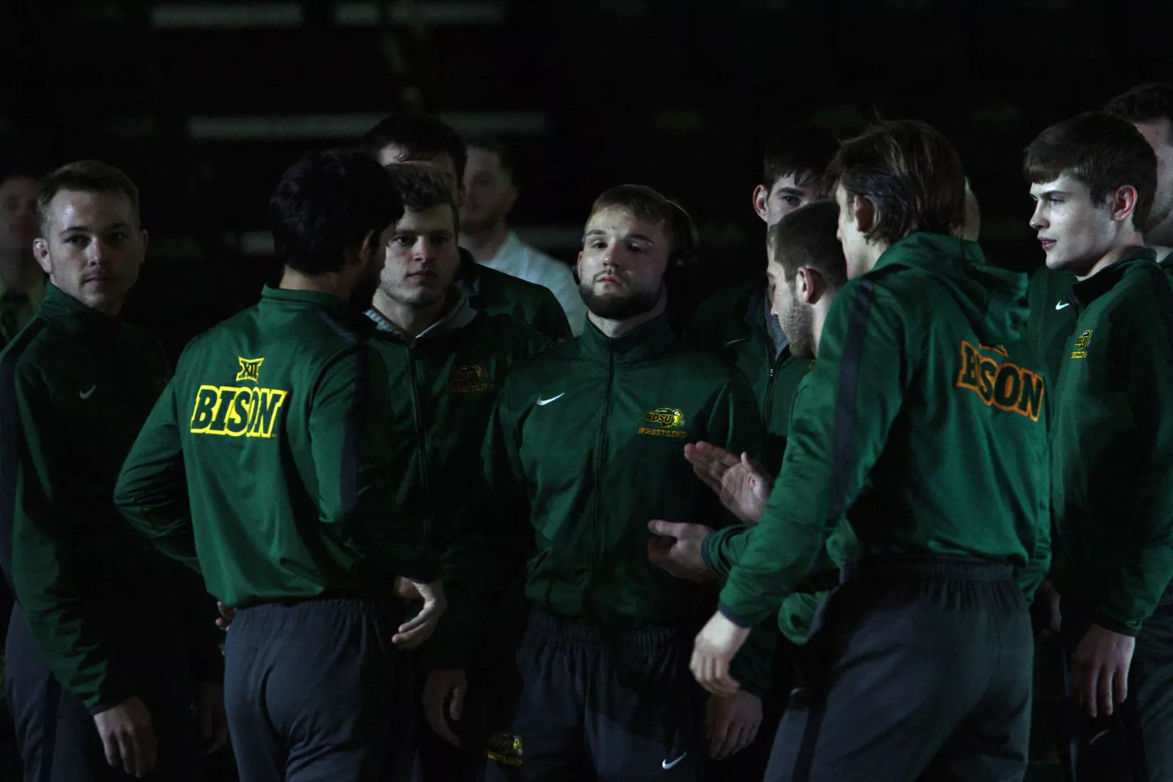 North Dakota State 133 Cam Sykora during starting lineups prior to Bison 24-9 win over Cal State Bakersfield on Nov. 3 in Scheels Center.