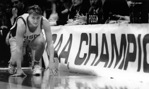 NDSU basketball player Jen Rademacher waits to check in.