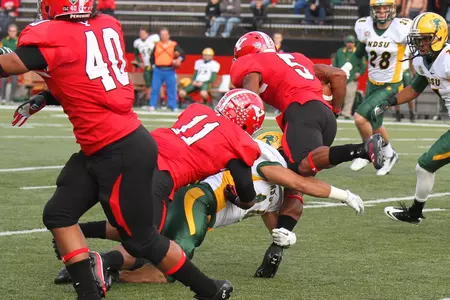 Bo Liekhus makes a tackle on special teams.