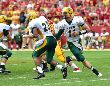 John Crockett (23) handoff from Carson Wentz (11)