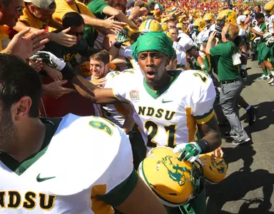 Demitrius Gray (21) celebrates with fans