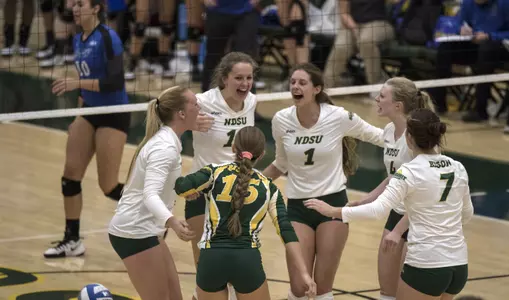 NDSU players celebrate against Fort Wayne on Oct. 7.