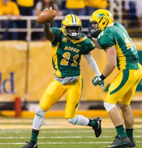 Jalen Allison (21) celebrates after interception