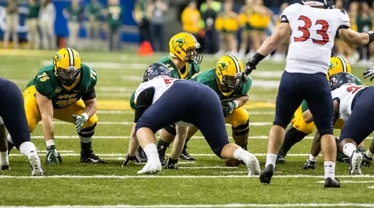 NDSU right guard Austin Kuhnert, quarterback Easton Stick and center Tanner Volson