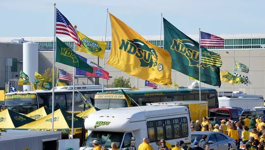 NDSU tailgating vehicles and flags