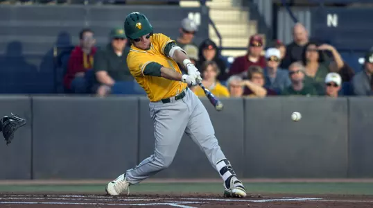 North Dakota State University Bison first baseman Mason Pierzchalski (10) follows through on his swing during a game against the University of Arizona Wildcats at Hi Corbett Field on March 9, 2018 in Tucson, Arizona. (Zachary Lucy Photography)