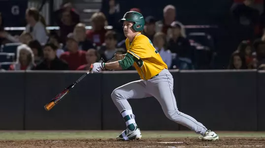 North Dakota State University Bison pinch hitter Jake Malec (19) follows through on his swing during a game against the University of Arizona Wildcats at Hi Corbett Field on March 9, 2018 in Tucson, Arizona. (Zachary Lucy Photography)