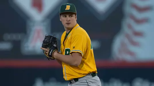 North Dakota State University Bison starting pitcher Riley Johnson (25) delivers a pitch to the plate against the University of Arizona Wildcats at Hi Corbett Field on March 9, 2018 in Tucson, Arizona. (Zachary Lucy Photography)