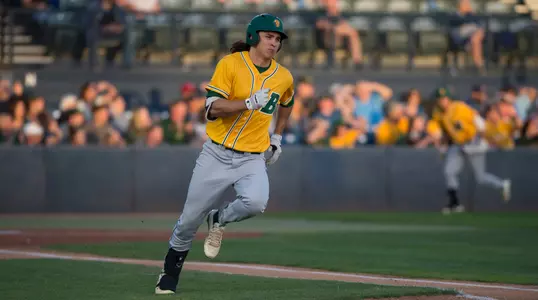 North Dakota State University Bison right fielder Jayse McLean (24) hustles to first base on a two-RBI double against the University of Arizona Wildcats at Hi Corbett Field on March 9, 2018 in Tucson, Arizona. (Zachary Lucy Photography)