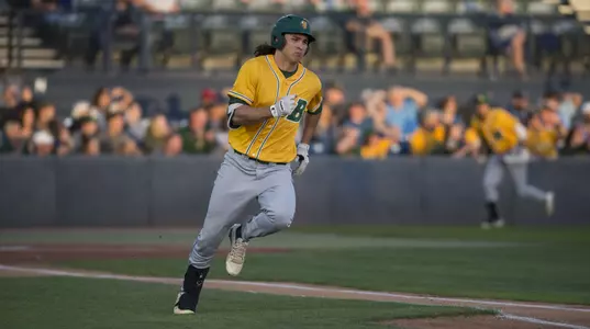 North Dakota State University Bison right fielder Jayse McLean (24) hustles to first base on a two-RBI double against the University of Arizona Wildcats at Hi Corbett Field on March 9, 2018 in Tucson, Arizona. (Zachary Lucy Photography)