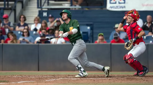 North Dakota State University Bison right fielder Carter Thompson (9) follows through on his swing during a game against the University of Arizona Wildcats at Hi Corbett Field on March 11, 2018 in Tucson, Arizona. (Zachary Lucy Photography)