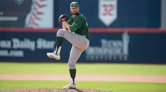 North Dakota State University Bison relief pitcher Kevin Folman (27) prepares to deliver a pitch during a game against the University of Arizona Wildcats at Hi Corbett Field on March 11, 2018 in Tucson, Arizona. (Zachary Lucy Photography)