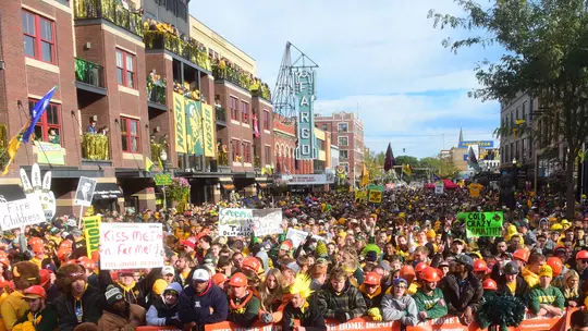 Fans on the set of College GameDay in downtown Fargo