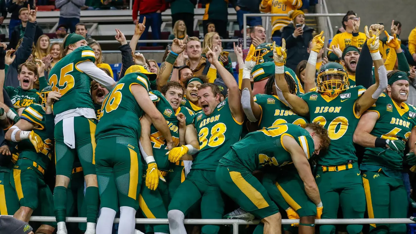 NDSU football team celebrates in the stands