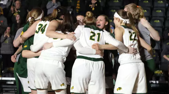 Team Huddle NDSU Women's Basketball Denver NDSU plays Denver on Saturday, February 9, 2019 in Fargo, N.D. Photo by Carrie Snyder