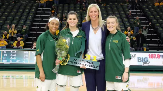 Tyrah Spencer Marina Fernandez Maren Walseth Hanna Norman Senior Day Omaha NDSU plays Omaha during the Saturday, February 23, 2019 game in Fargo, N.D.
